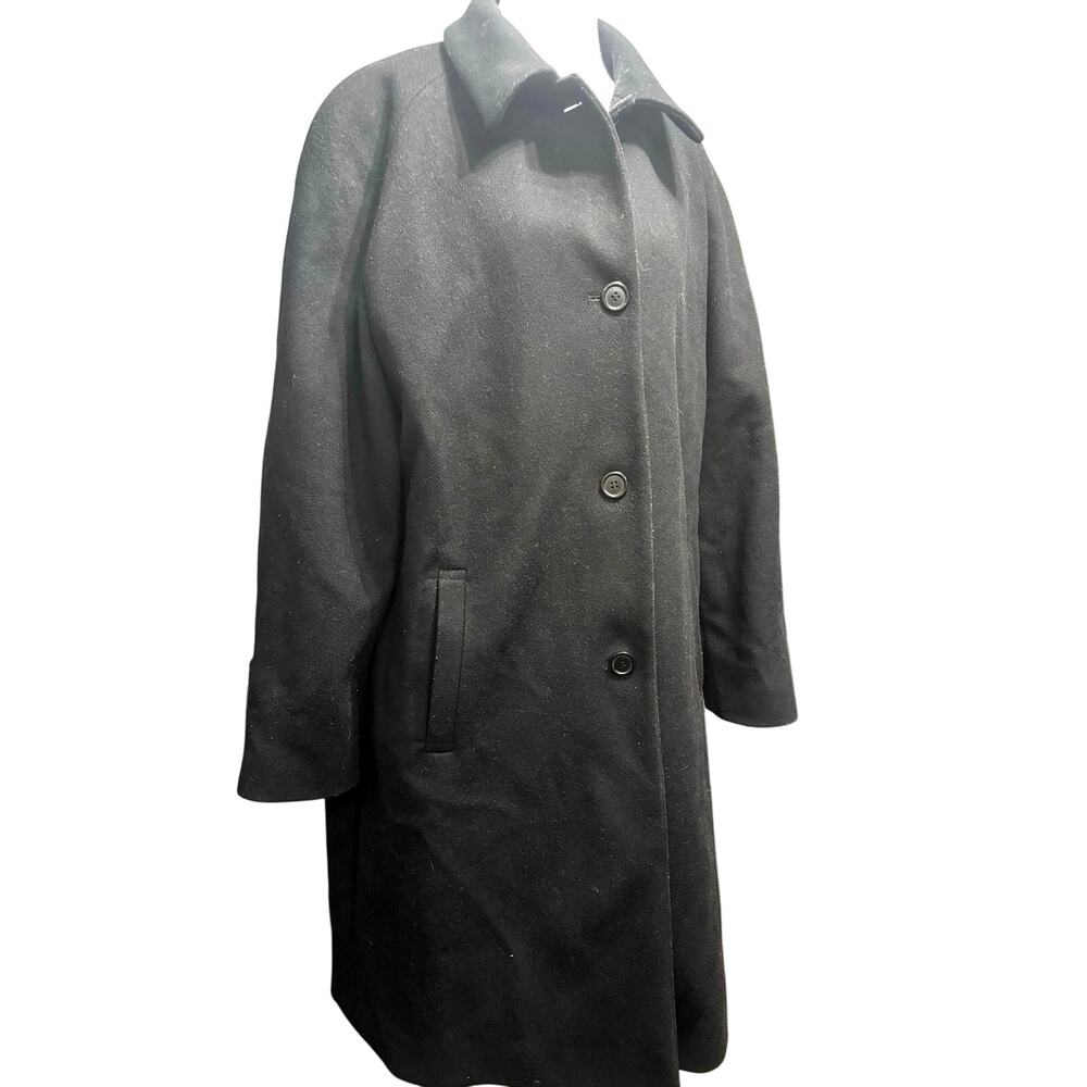 Jones New York wool long trenchcoat sz 14 W black minimalist old money  flaw - Picture 2 of 11